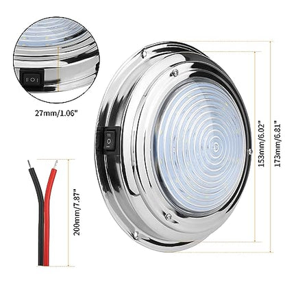 RVZONE 12V Marine Boat Dome Light,7" Stainless Steel LED Cabin Light - size: 7 Inch Stainless Steel Base/White & Red Light