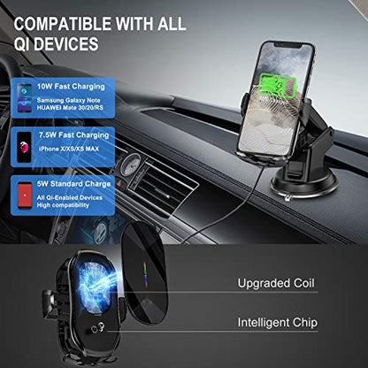 Wireless Car Charger,15W Qi Fast Charging Auto-Clamping Air Vent Windshield Dashboard Car Phone Mount,Long Arm Suction Cup Holder for iPhone Samsung LG - color: Black-2