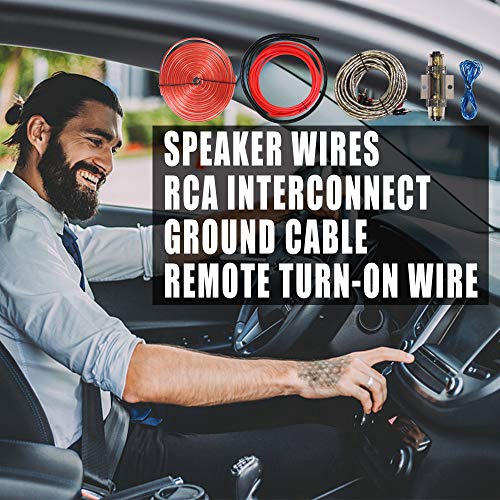 4 Gauge 1000W CCA Complete Amplifier Wiring Kit - with Power/Ground Wire, RCA Cables, Speaker Wire, Capacitor & Distro Block | for High-Power Subwoofer and Multi-Channel Stereo System Install - size: 4 Gauge