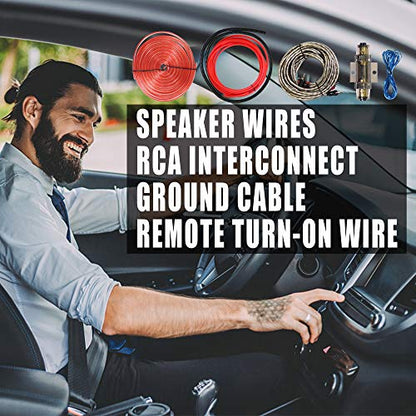 4 Gauge 1000W CCA Complete Amplifier Wiring Kit - with Power/Ground Wire, RCA Cables, Speaker Wire, Capacitor & Distro Block | for High-Power Subwoofer and Multi-Channel Stereo System Install - size: 4 Gauge