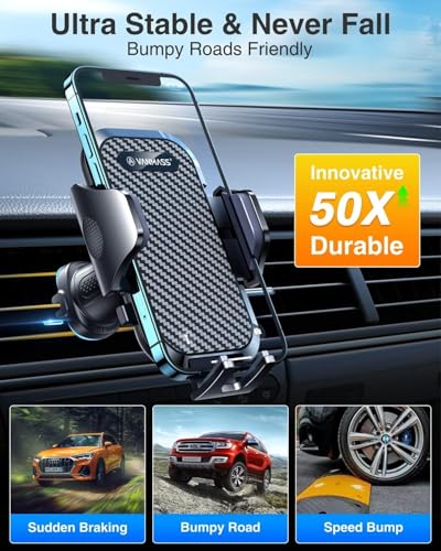 VANMASS 2026 Phone Holders for Your Car Ultimate Military-Grade Car Phone Holder Mount【Patent & Safety Certs】Upgraded Shockproof Truck Air Vent Phone Mount for iPhone 17 Pro Max 16 15 Samsung Android - color: Black