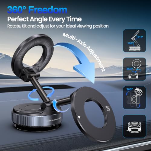 Jikasho Magnetic Phone Holder for Car, Suction Cup Phone Mount for Magsafe - color: Black