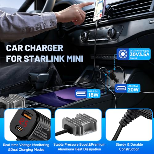 Starlink Mini Car Adapter,16.4FT3in1 Ultra Stable Starlink Mini Car Charger - color: 16.4FT/5M