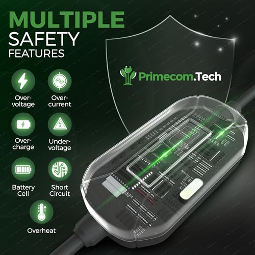 PRIMECOM Level 2 Electric Vehicle (EV) Charger (220V / 240Volt, 16Amp) Portable EVSE Smart Electric Car Charger, 30', 40', and 50 Feet Lengths (NEMA 14-50P, 40 Feet) - color: 14-50P, size: 40 Feet