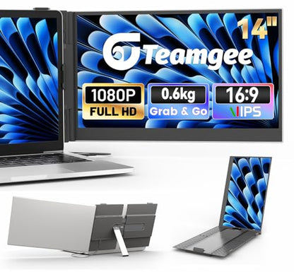 Teamgee 14” Laptop Screen Extender, FHD 1080P Portable Monitor, Ultra-Thin & Lightweight Second Display for Travel, Work, and Gaming, Plug & Play for Mac/Windows/Android/Dex - size: 14" Ultra Slim