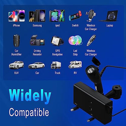 Multi Car Retractable Backseat Car Charger 5 in 1 Car Charging Station Box for iPhone/Samsung, 60W Cigarette Lighter Adapter Uber Taxi Lyft Turo Share Ride Customer Charging Dock Attach to Headrest