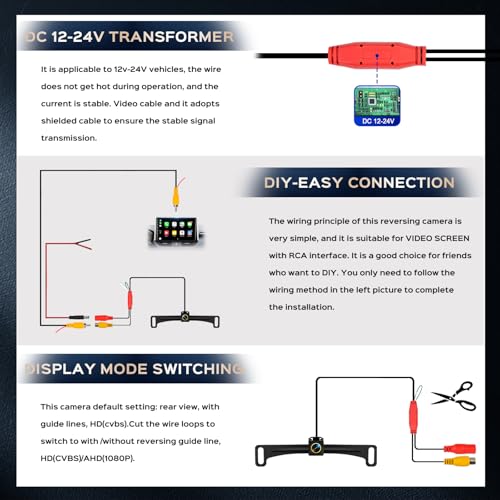 Backup Camera, License Plate Backup Camera for car,AHD 1080P Metal 170 Degree Wide Angle Rearview Reversing Camera,Reverse Rear View Camera for Car Vehicle SUV RV [HD/AHD] - color: Black