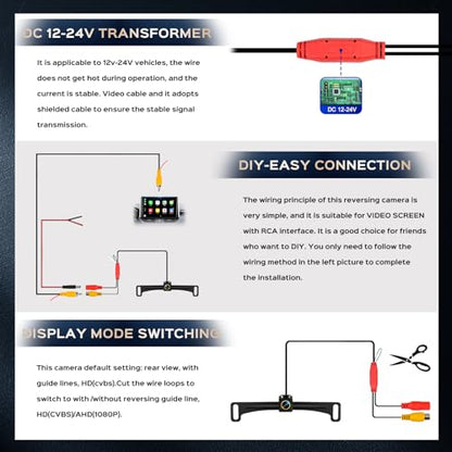 Backup Camera, License Plate Backup Camera for car,AHD 1080P Metal 170 Degree Wide Angle Rearview Reversing Camera,Reverse Rear View Camera for Car Vehicle SUV RV [HD/AHD] - color: Black