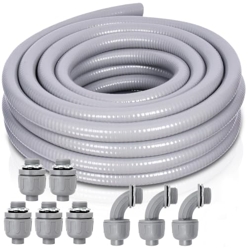 1 Inch 25 FT Non Metallic Liquid-Tight Conduit and Connector Kit - Includes 5 Straight and 4 Angle Fittings for Electrical Wiring - size: 1 Inch 25 Ft