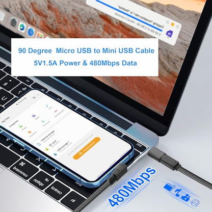 Micro USB to Mini USB Flat Extension Cable,Left Angle Micro 5P Male to Mini USB 5P Female Connector Adapter Support Charge & Data Sync for MP3 Player,Dash Cam,Digital Camera 7.87in - style: Left Angle