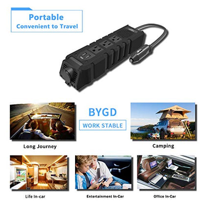 BYGD 150W Car Power Inverter for Vehicles, DC 12V to 110V AC Car Converter - color: 8963BLACK