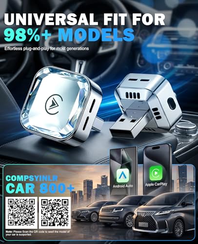 2026 2 in 1 Wireless CarPlay and Android Auto Adapter, Mini CarPlay Dongle Converts Wired to Wireless, Plug & Play, Fast Auto-Connect, No Delay Car Adapter for iPhone & Android with USB/Type-C