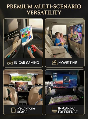 Heavy Duty Metal Car Headrest Mount for 15.6‘’ Portable Monitor, 2-in-1 VESA&Clip Stand for 4.7-20" Screen, Backseat Gaming Holder Compatible with Switch, iPad, iPhone, Stable Road Trip Stand for Kids