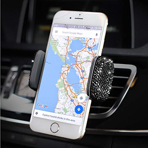SUNCARACCL Bling Car Phone Holder, 360°Adjustable Crystal Auto Phone Mount Universal Rhinestone Car Stand Phone Holder Car Accessories for Windshield Dashboard and Air Outlet (Black) - color: Black