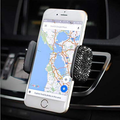 SUNCARACCL Bling Car Phone Holder, 360°Adjustable Crystal Auto Phone Mount Universal Rhinestone Car Stand Phone Holder Car Accessories for Windshield Dashboard and Air Outlet (Black) - color: Black