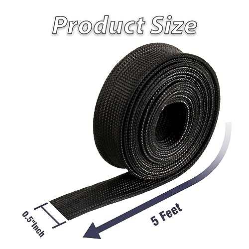Fiberglass Heat Shield Sleeve Adjustable Hose Heat Spark Plug Wire High Temp(5 Feet-0.5''Inch/13MM) For Exhaust Insulation Thermal Wrap Roll Car Brake Line Cable Protection Tape Black - size: 1/2''X 5'