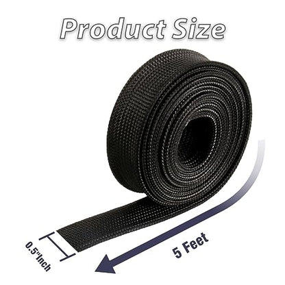Fiberglass Heat Shield Sleeve Adjustable Hose Heat Spark Plug Wire High Temp(5 Feet-0.5''Inch/13MM) For Exhaust Insulation Thermal Wrap Roll Car Brake Line Cable Protection Tape Black - size: 1/2''X 5'
