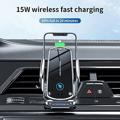 Wireless Car Charger Mount Automotive Electric Induction 15W Fast Charging Auto Clamping Car Phone Holder Mount Wireless Charging Mount Air Vent Phone Holde Compatible with All Android (Black) - color: Black