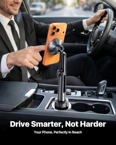andobil Upgraded Cup Holder Phone Holder for Magsafe, [Strongest Magnet & Adjustable] Cup Phone Holders for Your Car Truck SUV, Cell Phone Car Mount Fits iPhone 17/16/15/14/13 Pro Max (Carbon Fiber) - style: Magnetic-Black