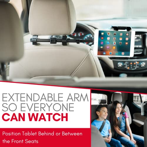 Macally Tablet Holder for Car Headrest - Adjustable iPad Headrest Mount for Car - Super Secure Car iPad Holder Backseat Kids - Fits All 4.7-12.9" Back Seat Devices (iPad Pro/Air/Mini, Nintendo Switch) - color: Black