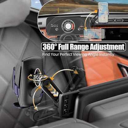 Car Phone Mount for 2023-2026 Mercedes Benz GLC / 2022-2026 C-Class, Smart Auto-Clamping on 12.3" Instrument Cluster Screen, 15W Wireless Fast Charging, 360° Adjustable, Without Blocking Airflow - size: for Mercedes Benz GLC | 2023-2026