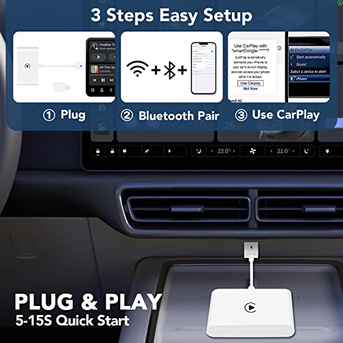 Wireless Carplay Adapter for Apple Carplay Wireless Adapter Convert Wired to Wireless CarPlay Dongle for Wireless Control Plug & Play Fit for Cars from 2015 for iPhone, White