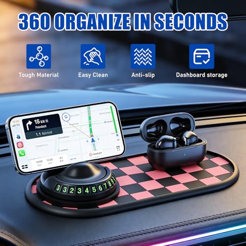 Mobile Phone Bracket Anti-Slip Mat, Multifunction Car Dashboard Mat with Temporary Parking Number, Universal Anti-Slip Car Dashboard Mat for Phones Sunglasses and Keys Gadget (Gray-Black) - color: Gray-black