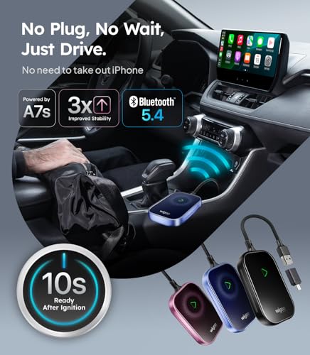 Wigoo 2026 Upgrade Wireless CarPlay Adapter [Long-Drive Stability, 10s Auto Connect] Converts Wired to Wireless CarPlay, Low Delay CarPlay Dongle for iPhone, Fit for Cars with Wired CarPlay, Pink - color: Pink