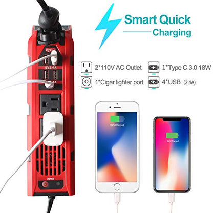 BYGD 200W Car Power Inverter DC 12V to 110V AC Car Adapter Outlet Converter - color: Red