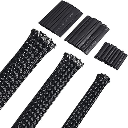 Boao 50ft PET Expandable Braided Cable Sleeve, Wire Loom Braid Sleeving with 127 Pieces Shrink Tube for Audio Video and Other Home Device Cable Automotive Wire(1 Inch, 3/8 Inch, 1/4 Inch,Black) - color: Black, size: 1 Inch, 3/8 Inch, 1/4 Inch