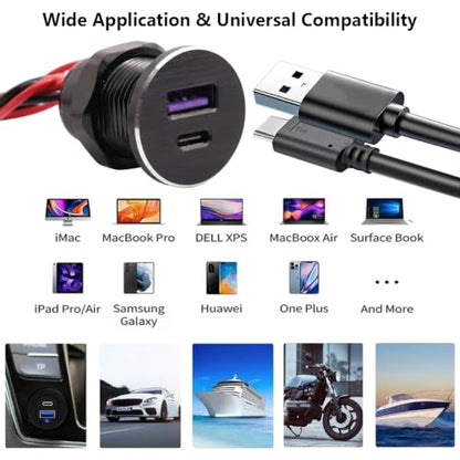PENGLIN All-Aluminum QC 3.0 USB-A & USB-C PD3.0 Car USB Outlet DC12-24V