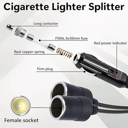 12V 더블 시가 라이터 어댑터, 18AWG 자동차 담배 라이터 스플리터 - color: 1개.