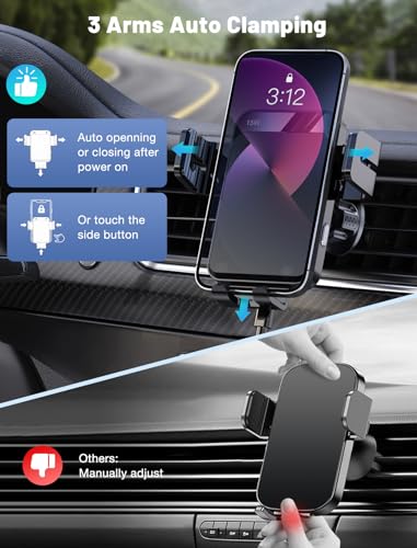 Wireless Car Charger, MOKPR Auto-Clamping Car Mount 15W/10W/7.5W Fast Charging Air Vent Car Phone Mount Compatible with iPhone 15/14/13/13 Pro/12 Pro Max/12 pro/12/11/10 Series, Samsung Galaxy Series - color: Black