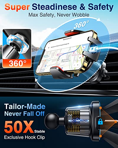 VANMASS Phone Holders for Your Car Ultimate Military-Grade Car Phone Holder Mount【Patent & Safety Certs】 Upgraded Shockproof Truck Air Vent Phone Mount for iPhone 17 Pro Max 16 Samsung Android,Red - color: Red