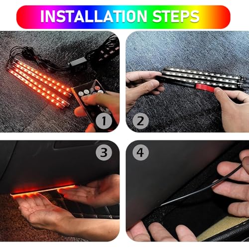 Car Interior LED Lights, RGB Interior Light Strips with Smart App Control, Multicolor Accent Neon Lights, Music Sync Under Dash Footwell Neon Lighting Kit