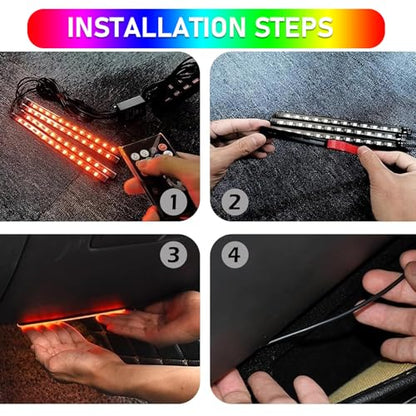 Car Interior LED Lights, RGB Interior Light Strips with Smart App Control, Multicolor Accent Neon Lights, Music Sync Under Dash Footwell Neon Lighting Kit