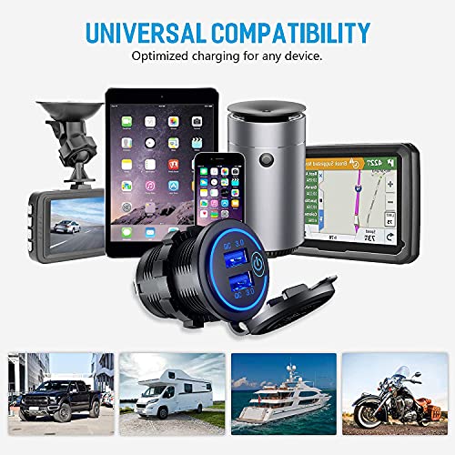 [2 Pack] 12V/24V USB Outlet with Three Extra Panels, Quick Charge 3.0 Dual USB Power Outlet with Touch Switch, Waterproof 12V/24V Fast Charge USB Charger Socket DIY Kit for Car Boat Marine, etc