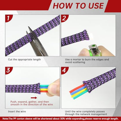 Expandable Braided Cable Sleeve, PP Yarn + PET Braided Expandable Sleeving Cable Management Protection High Density PET Wire Cover Sheath for Cables (Purple Black, 4mm (5/32")-49ft) - color: Purple Black, size: 4mm (5/32")-49ft
