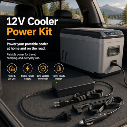 AC/DC Car Refrigerator Power Cord Kit, 14.5V AC Adapter and 12V/24V DC Cigarette Lighter Plug Compatible with Alpicool Bodega Euhomy BougeRV ICECO Setpower ARB Portable Fridge Freezer