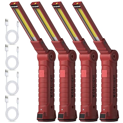 Rechargeable Work Light Flashlight, Tool Gifts for Fathers - color: RED 4PCS