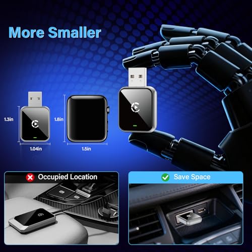 Mini Wireless CarPlay Adapter, 2026 Upgraded Carplay Connect, Wireless and Bluetooth Adaptor, Plug&Play, No Delay & Stable Connection, for iOS 10+