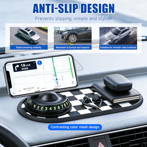 Mobile Phone Bracket Anti-Slip Mat, Multifunction Car Dashboard Mat with Temporary Parking Number, Universal Anti-Slip Car Dashboard Mat for Phones Sunglasses and Keys Gadget (Gray-Black) - color: Gray-black