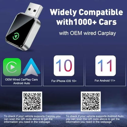 UANTIN Wireless CarPlay Adapter for Apple iPhone iOS 10+ & Cars from 2015+, Mini Edition, Converts Factory Wired to Wireless CarPlay Dongle Plug & Play, USB A/C