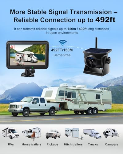AI Magnetic Solar Wireless Backup Camera System 5" Monitor with Metal Plate