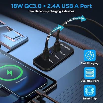 Linkstyle 3 Ports 12V USB Outlet, 18W PD3.0 Port, 18W QC3.0 & 2.4A USB A Charger Fast Charging Socket Panel for 12V/24V Car Marine RV - color: 1PCS