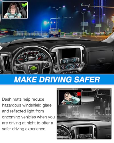 Cartist Black Dash Cover for 2014-2018 Chevrolet Chevy Silverado/GMC Sierra 1500&2015-2019 Silverado/Sierra 2500HD 3500HD Accessories,Anti-Glare Non-Slip Suede Dashboard Cover Mat - size: 63.78*18.50(Silverado/Sierra 14-18)