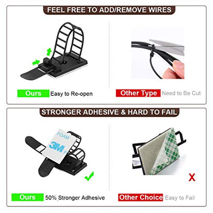 100Pcs Adhesive Cable Management Clips with 50Pcs Zip Ties, Adjustable Nylon Cable Strap Ties Wire Clips Clamps Organizer, Extra Screw & Hole - 3.35 Inch Black (Pack of 3) - color: Black, size: M-100pcs (Pack of 3)