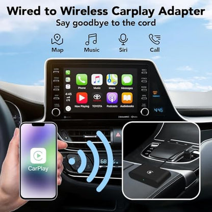 Wireless CarPlay Adapter 2025 Plug & Play Dongle, Upgrade for iPhone 6+ & Cars 2015+, Convert Wired Connection to Bluetooth Apple Interface - color: Black