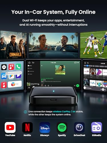 Magic AI Box, Wireless CarPlay/Android Auto Adapter, Car Video Box Supports for Netflix/YouTube/TikTok/TF Card, DriveChat AI Smart Box with GPS/Dual Bluetooth - color: Glossy Black