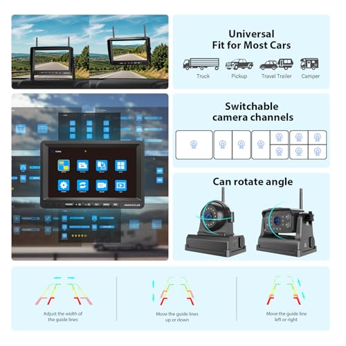 ZEROXCLUB Magnetic Wireless Backup Camera: 7" HD 1080P DVR Monitor with 1 Rear View, 2 Side View Cameras, IR Night Vision, Portable Rechargeable Camera for RV/Trailer/5 Wheels/Camper BC703 - size: 7" 3-Cam